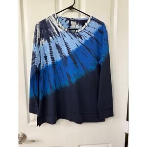Chico's Zenergy Pima Cotton Tie-Dye Sweatshirt in blue and white large size 1